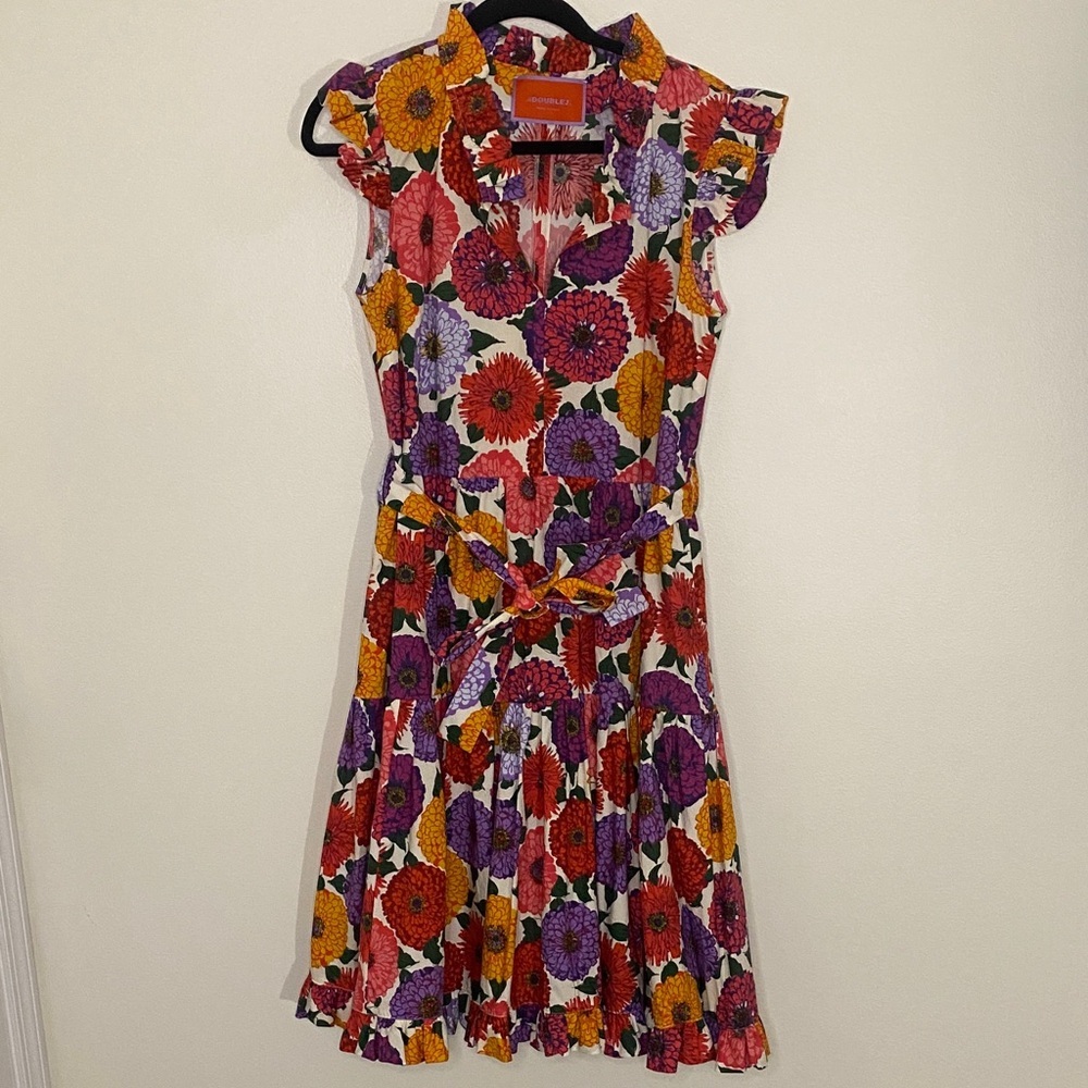 La DoubleJ Short and Sassy Dress Floral Colorful Ruffle Cap Sleeve Cotton Medium